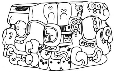 Іл. 63: Уособлена гора. Копан, “Вівтар” стели D. Промальовка Лінди Шіле. Іл. 63: Уособлена гора. Копан,…