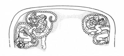 Іл. 96: Ішлу, Стела 2. Фрагмент. Промальовка Лінди Шіле. Іл. 96: Ішлу, Стела 2. Фрагмент.…