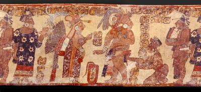 Іл. 153: Жінки одягають правителя для танцю. Розпис на келиху, Бостонський… Іл. 153: Жінки одягають правителя для…