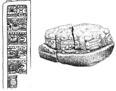 Іл. 166: Ліворуч – фрагмент напису на “Стелі А” з Копана (промальовка Лінди… Іл. 166: Ліворуч – фрагмент напису на…