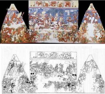 Іл. 172: Сцена битви. Бонампак. Вгорі – реконструкція Heather Hurst та Leonard… Іл. 172: Сцена битви. Бонампак. Вгорі…