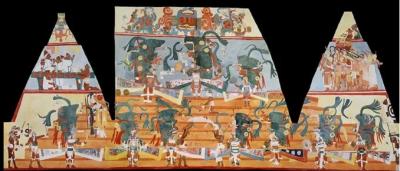 Іл. 215: Танець переможців. Розпис “Кімнати 1” в Бонампаку. Реконструкція… Іл. 215: Танець переможців. Розпис…