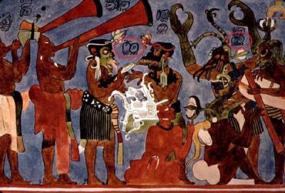 Іл. 216: Учасники театральної вистави. Розпис “Кімнати 3” в Бонампаку.… Іл. 216: Учасники театральної вистави.…