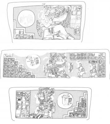 Іл. 228: Зображення зв’язаних бранців на м’ячах. Йашчілан, Ієрогліфічні Сходи… Іл. 228: Зображення зв’язаних бранців…