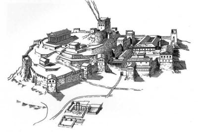 Ілл. 16. Акрополь Пантікапея. Графічна реконструкція. Ілл. 16. Акрополь Пантікапея. Графічна…