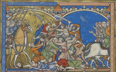 Іл. 7. Різанина. Мініатюра з «Біблії Мацейовського» («Біблії Моргана»), бл.… Іл. 7. Різанина. Мініатюра з «Біблії…