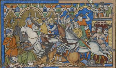 Іл. 10. Вилазка. Мініатюра з «Біблії Мацейовського» («Біблії Моргана»), бл.… Іл. 10. Вилазка. Мініатюра з «Біблії…