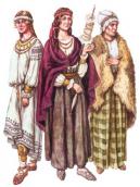 Рис. 2.2.55. Жіночі костюми доби бронзи з Придніпров’я, гіпотетична… Рис. 2.2.55. Жіночі костюми доби…