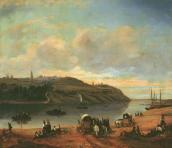 Рис. 2.4.1.49. Спаська паромна переправа на малюнку М. Сажина, 1850-ті рр. На… Рис. 2.4.1.49. Спаська паромна…