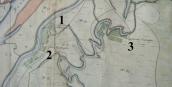 Рис. 2.4.3.88. Село (1) та «деревня» Осокорки (2) на плані Києва 1799 р. 3 –… Рис. 2.4.3.88. Село (1) та «деревня»…