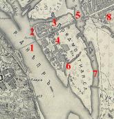 Рис. 2.5.7.8. Сучасний Венеційський острів на мапі 1896 р.: 1 – Ланцюговий… Рис. 2.5.7.8. Сучасний Венеційський…