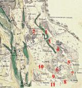 Рис. 2.5.8.59. Південна лівобережна заплава на мапі долини Дніпра 1914 р.: 1 –… Рис. 2.5.8.59. Південна лівобережна…