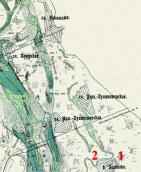 Рис. 2.5.8.61. Позняки на мапі 1910 р. (1), 2 – помічено Позняківську протоку,… Рис. 2.5.8.61. Позняки на мапі 1910 р.…