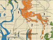 Рис. 2.7.11.1. Село Троєщина (1), урочище Костачівка (2) та село Вигурівщина… Рис. 2.7.11.1. Село Троєщина (1),…