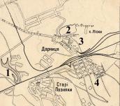 Рис. 2.7.11.20. Дарниця на плані Києва 1935 р. Підписано мережу вулиць: 1 –… Рис. 2.7.11.20. Дарниця на плані Києва…