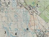 Рис. 2.7.11.40. Південна околиця Позняків – підписана Позянки (1) та хутір… Рис. 2.7.11.40. Південна околиця…