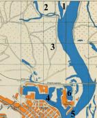 Рис. 2.7.6.20. Оболонська заплава та Рибальський острів на німецькій мапі 1943… Рис. 2.7.6.20. Оболонська заплава та…