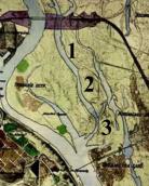 Рис. 2.7.8.9. Київські острови та заплава на топографічній основі 1936 р.: 1 –… Рис. 2.7.8.9. Київські острови та…