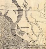 Рис. 2.7.9.26. Труханів острів на схематичній мапі Києва 1935 р.: детально… Рис. 2.7.9.26. Труханів острів на…